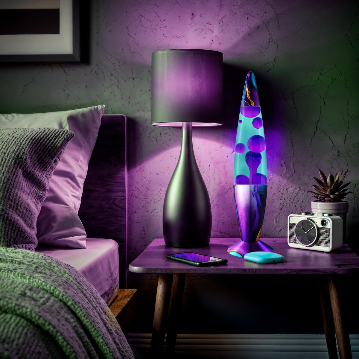 JAMBO 16" Beautiful Lamp- Teal with Purple Wax- Neon Twilight, Relaxing Liquid Light, Night Light Nightlight, Home Decor Living Room Office Bedroom Lamp for Adults Teens Kids, Magma Motion