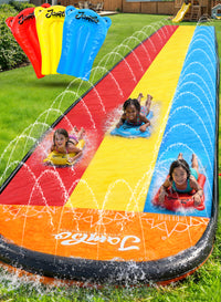 JAMBO 22.5ft Triple Lane Slip & Slide with 3 Body Boards + Sprinklers