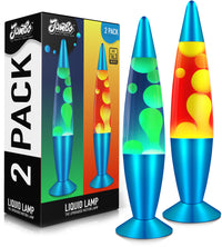 JAMBO 2 Pack- 16" Beautiful Lamp- Blue with Yellow/Green Wax and Red with Orange Wax, Relaxing Liquid Lamp, Night Light Nightlight, Lamps for Adults Teens Kid