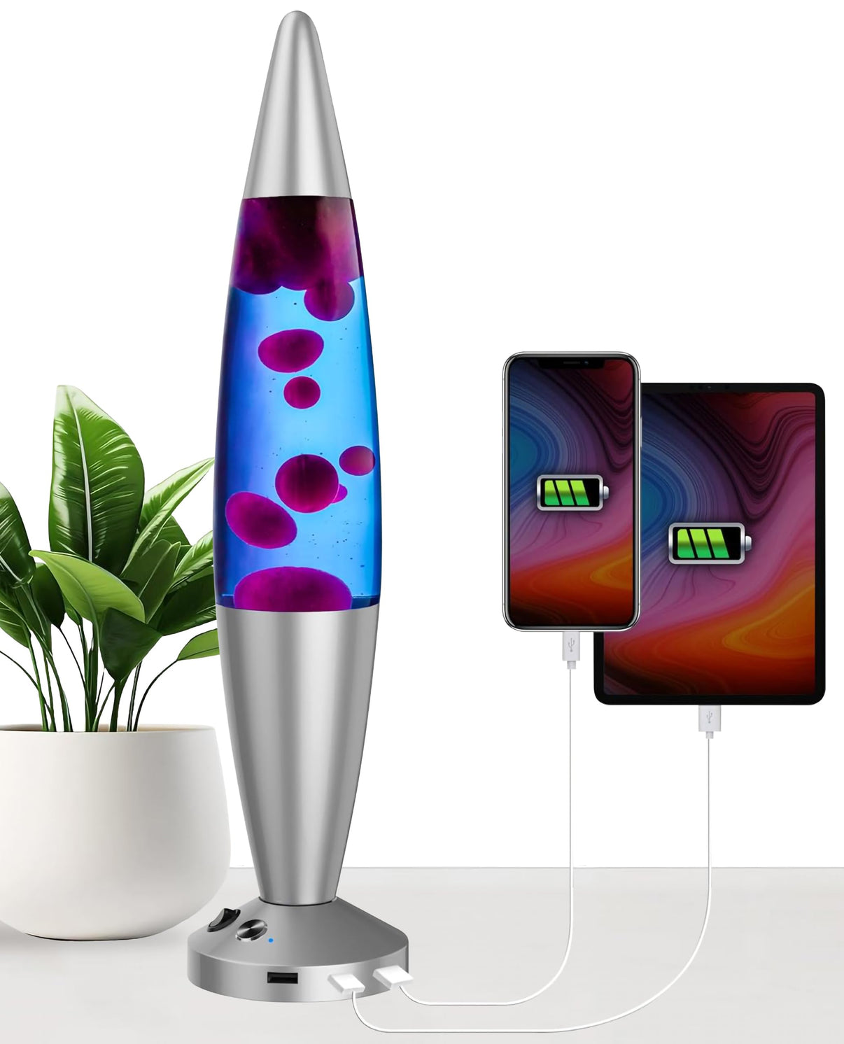 JAMBO Upgraded Motion Lamp – 16" Blue Liquid, Purple Wax – USB Ports, Timer – Night Light for Adults, Teens, Kids – Bedroom, Living Room, Office Décor Lamp