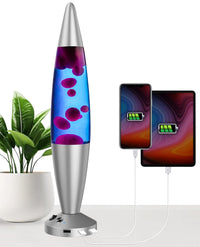 JAMBO Upgraded Motion Lamp – 16" Blue Liquid, Purple Wax – USB Ports, Timer – Night Light for Adults, Teens, Kids – Bedroom, Living Room, Office Décor Lamp
