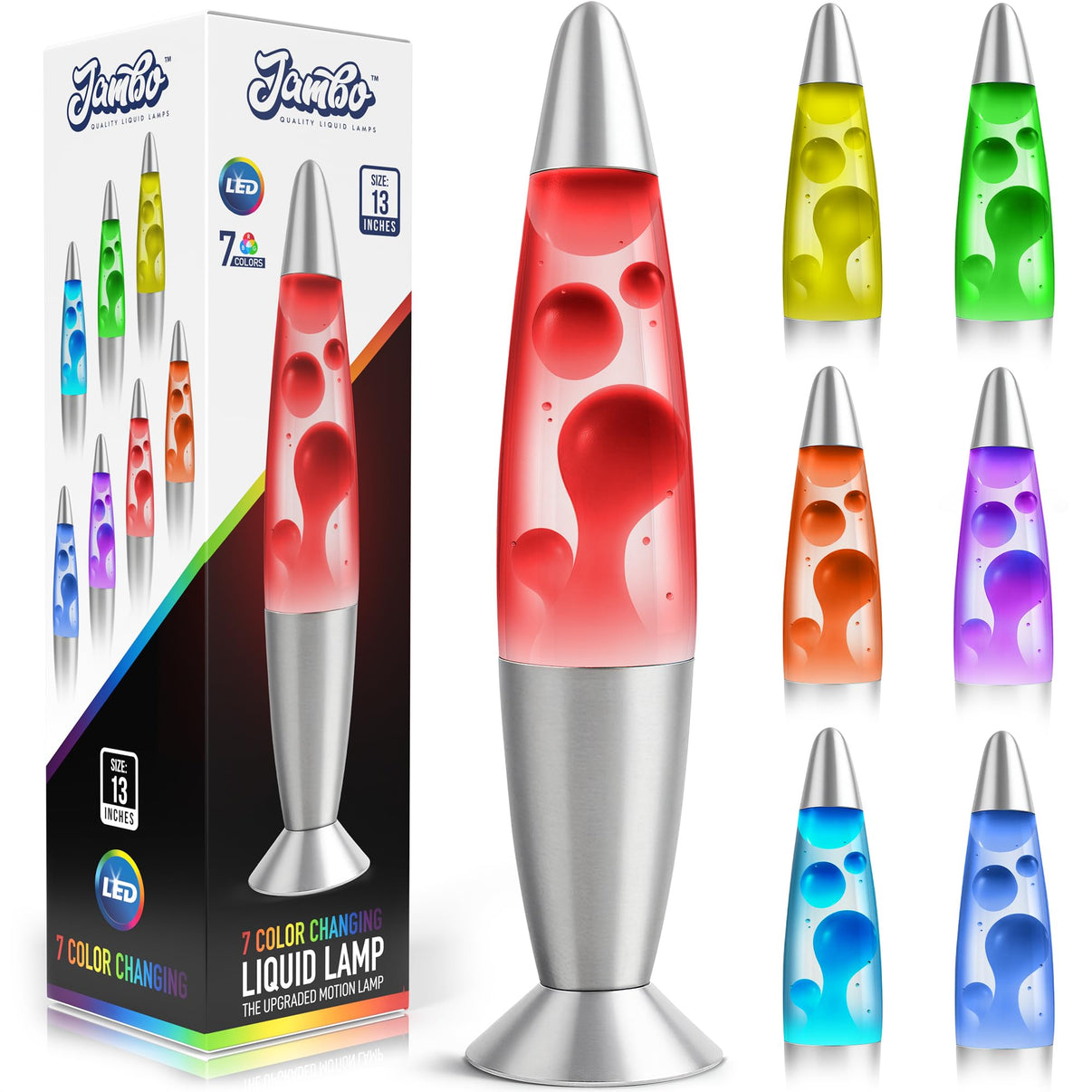 JAMBO 7-Color Changing LED Motion Lamp, 13" LED Light for Kids Teens and Adults, Night Light Nightlight, Magma Lamp, Home Decor, Relaxing Light for Bedroom Living Room Office Kitchen