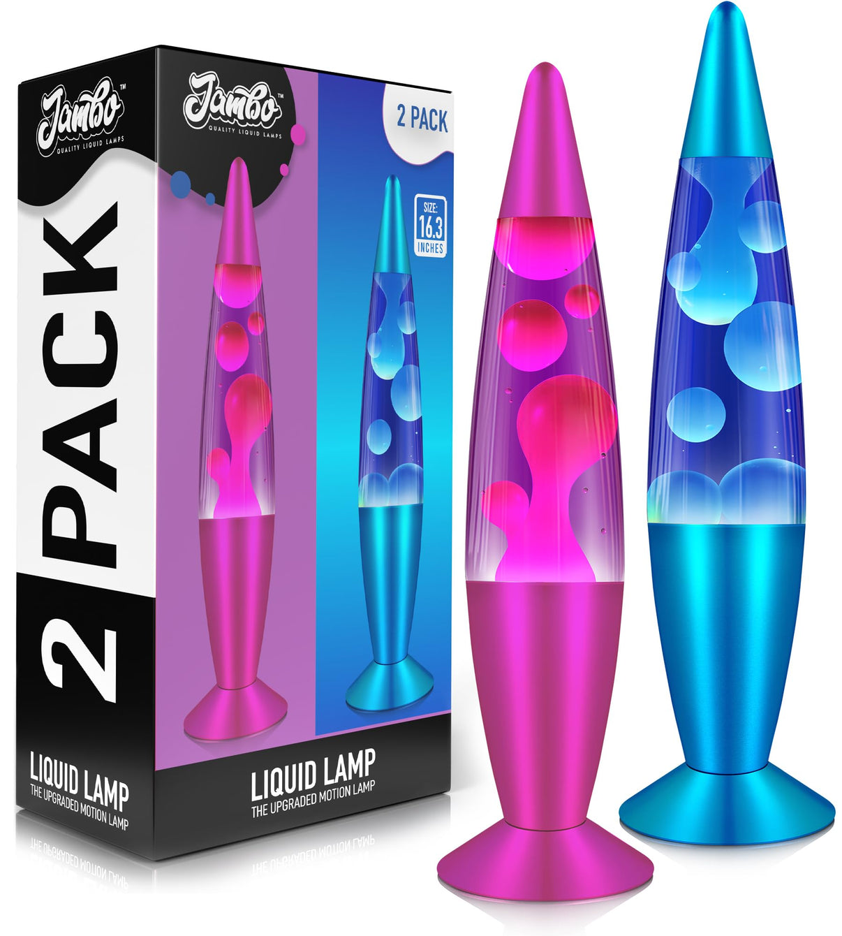 JAMBO 2 Pack- 16" Beautiful Lamp- Blue with Blue/White Wax and Purple with Pink Wax, Relaxing Liquid Lamp, Night Light Nightlight, Lamps for Adults Teens Kid