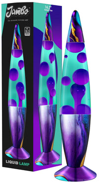 JAMBO 16" Beautiful Lamp- Teal with Purple Wax- Indigo Marble, Relaxing Liquid Light, Night Light Nightlight, Home Decor Living Room Office Bedroom Lamp for Adults Teens Kids, Magma Motion