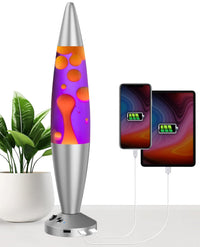 JAMBO USB Liquid Motion Lamp, Mood Lamp, Home Decor, Living Room Lamp, Calming Motion Light, Relaxing Night Light, Nightlight, 16" with USB, Auto Shut Off (Pink Base, Purple Liquid, Yellow Wax)