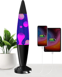 JAMBO 16" Liquid Motion Lamp w/ USB & Auto Shut-Off – Black Base, Purple Liquid & White Wax