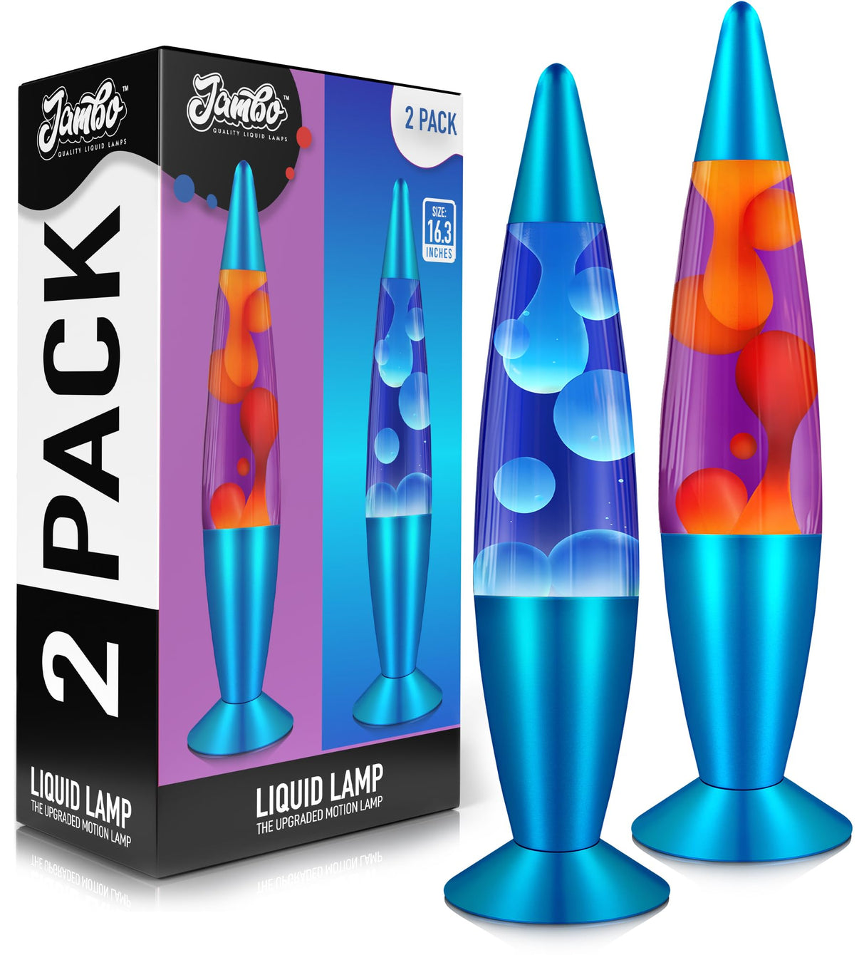 JAMBO 2 Pack- 16" Beautiful Lamp- Blue with Blue/White Wax and Purple with Yellow Wax, Relaxing Liquid Lamp, Night Light Nightlight, Lamps for Adults Teens Kid
