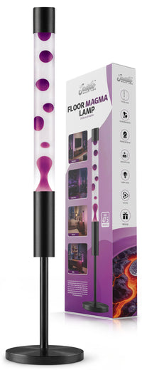 JAMBO The Upgraded 47.5" Floor Liquid Motion Lamp, Black Base, Clear with Purple Wax, Beautiful Home Decor