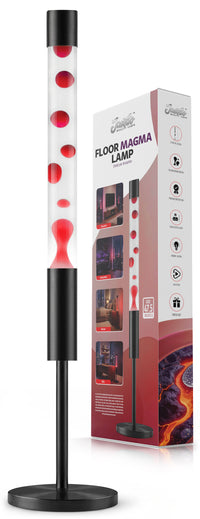 JAMBO The Upgraded 47.5" Floor Liquid Motion Lamp, Black Base, Clear with Red Wax, Beautiful Home Decor