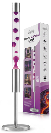 JAMBO The Upgraded 47.5" Floor liquid motion Lamp, silver base, clear with purple wax, Beautiful Home Decor