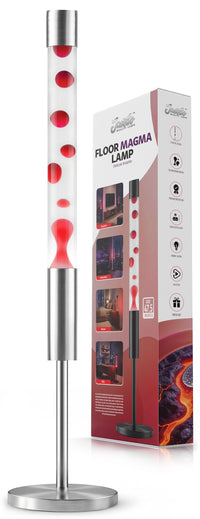 JAMBO The Upgraded 47.5" Floor liquid motion Lamp, silver base, clear with Red wax, Beautiful Home Decor