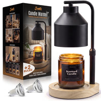 JAMBO Black & Natural Wood Candle Warmer Lamp with Timer & Dimmable Light, Adjustable Heat Candle Lamp for Jar Candles, Flame-Free Scented Wax Warmer, Home Decor for Bedroom & Living Room