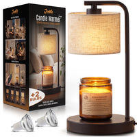 JAMBO Bronze & Linen Candle Warmer Lamp with Timer & Dimmable Light, Adjustable Heat Candle Lamp for Jar Candles, Flame-Free Scented Wax Warmer, Home Decor for Bedroom & Living Room