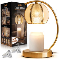 JAMBO Gold Glass Candle Warmer Lamp with Timer & Dimmable Light, Adjustable Heat Candle Lamp for Jar Candles, Flame-Free Scented Wax Warmer, Home Decor for Bedroom & Living Room